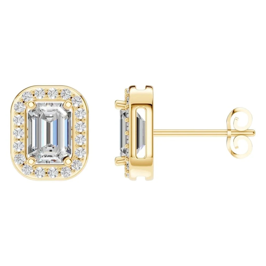 Éclat - kolczyki sztyfty halo z diamentami laboratoryjnymi w szlifie szmaragdowym 2 x 1 ct